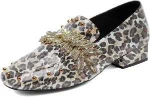 FSJ Women Dressy Shiny Crystal Decoration Loafers Square Toe Block Low Heel Slip On Studded Daily Casual Office Walking Shoes Size 4-15 US