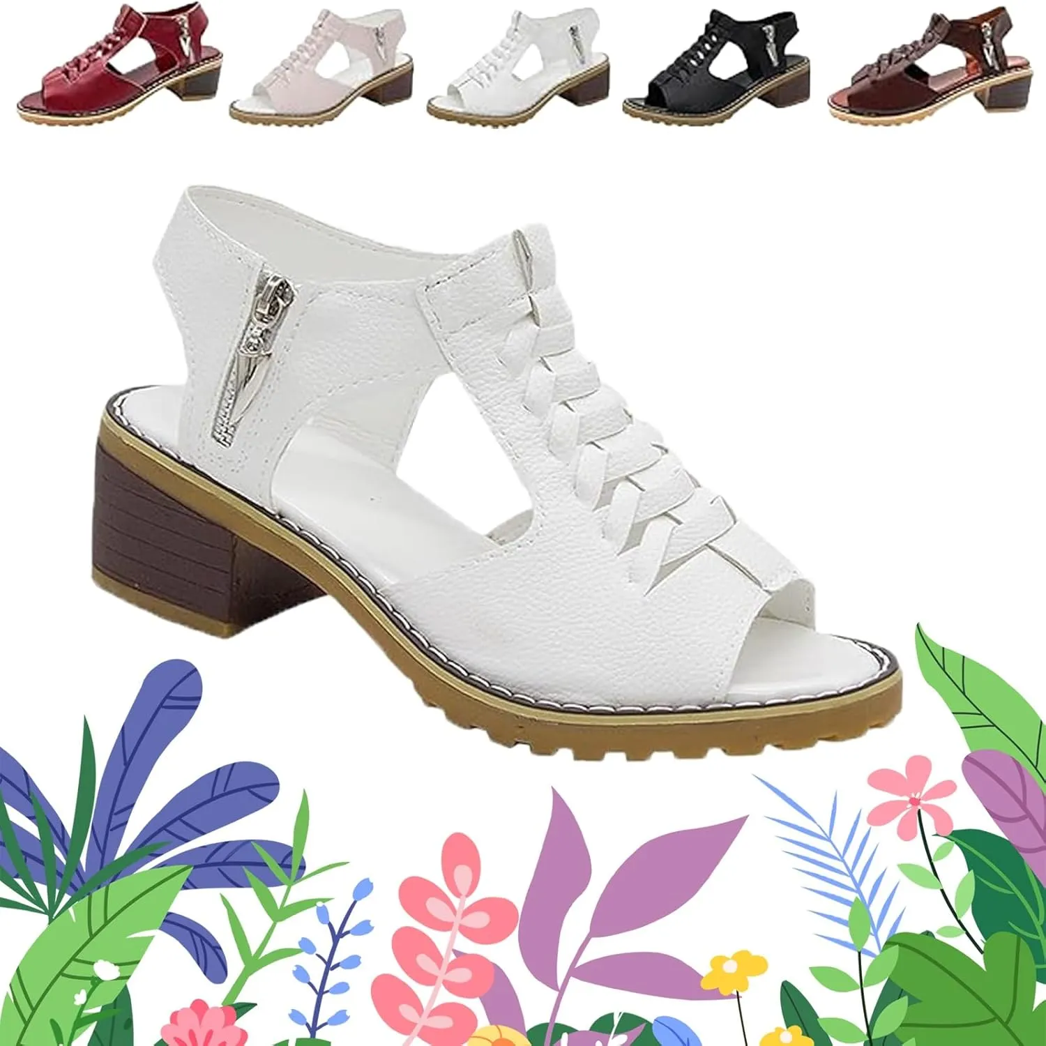 Funfany Women's Comfy Orthotic Sandals,Peep Toe Cutout Zipper Chunky Heeled Sandals,Summer Ultra-Comfy Wedge Sandal