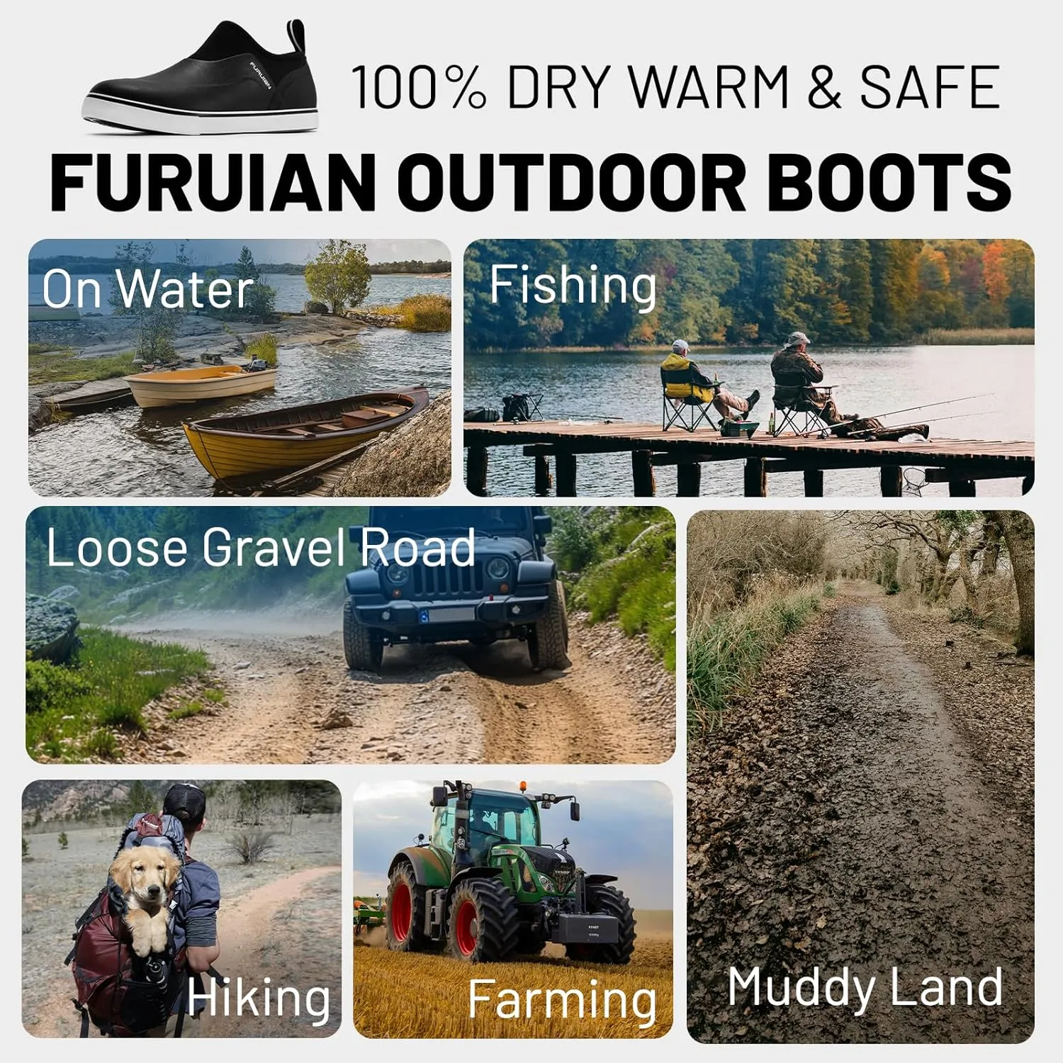 Furuian Deck Shoes Men's Short Rain Boots Waterproof Shoes Rubber Deck Boots Lightweight Fishing Rain Shoes Non-slip Fishing Boots for Gardening Outdoor Mud Walking