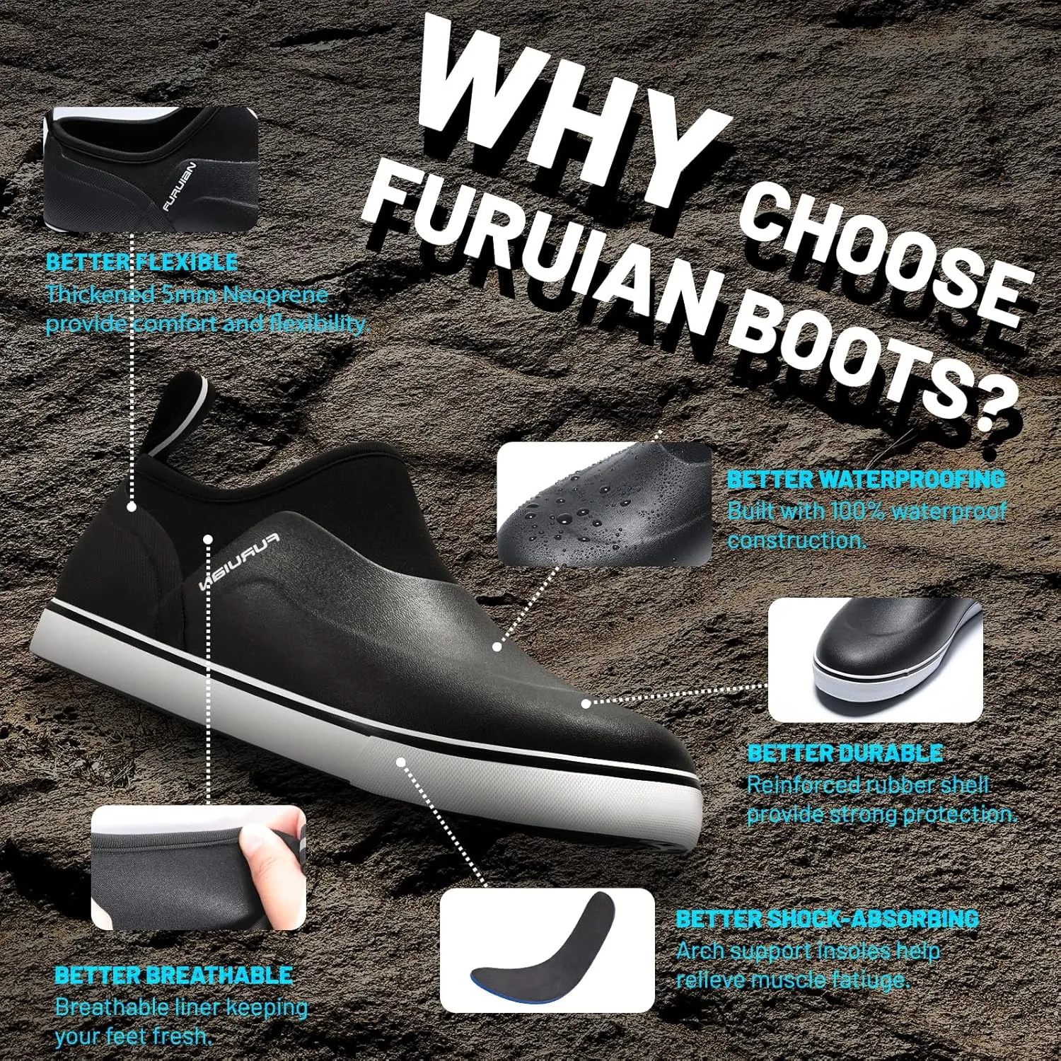 Furuian Deck Shoes Men's Short Rain Boots Waterproof Shoes Rubber Deck Boots Lightweight Fishing Rain Shoes Non-slip Fishing Boots for Gardening Outdoor Mud Walking