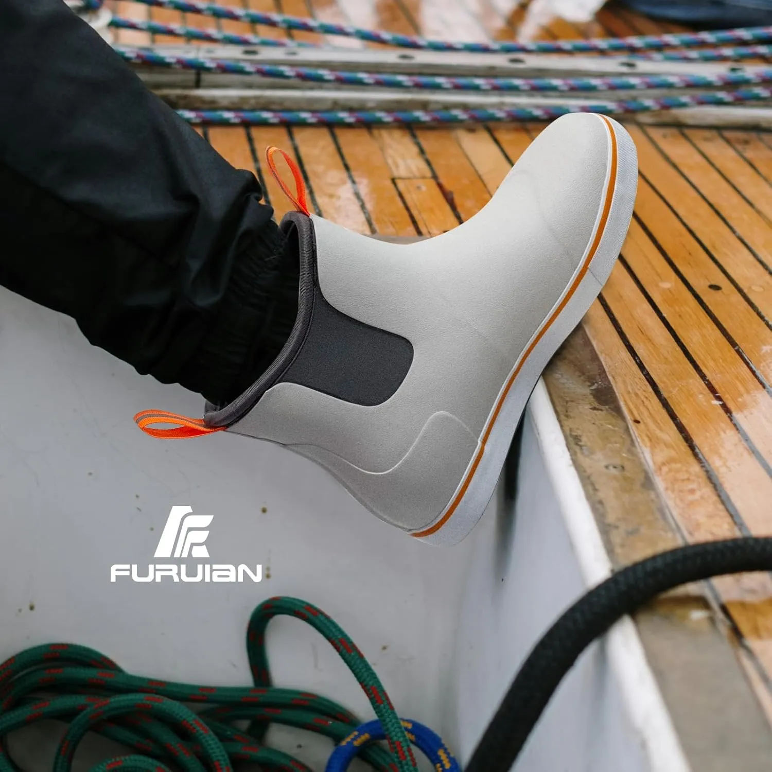 Furuian Men's Deck Boots Fishing Boots Waterproof Rain Boots Ankle Booties Slip On Neoprene Rubber Footwear Chelsea Boots Men botas para hombre for Gardening Fishing Boating Camping Sailing
