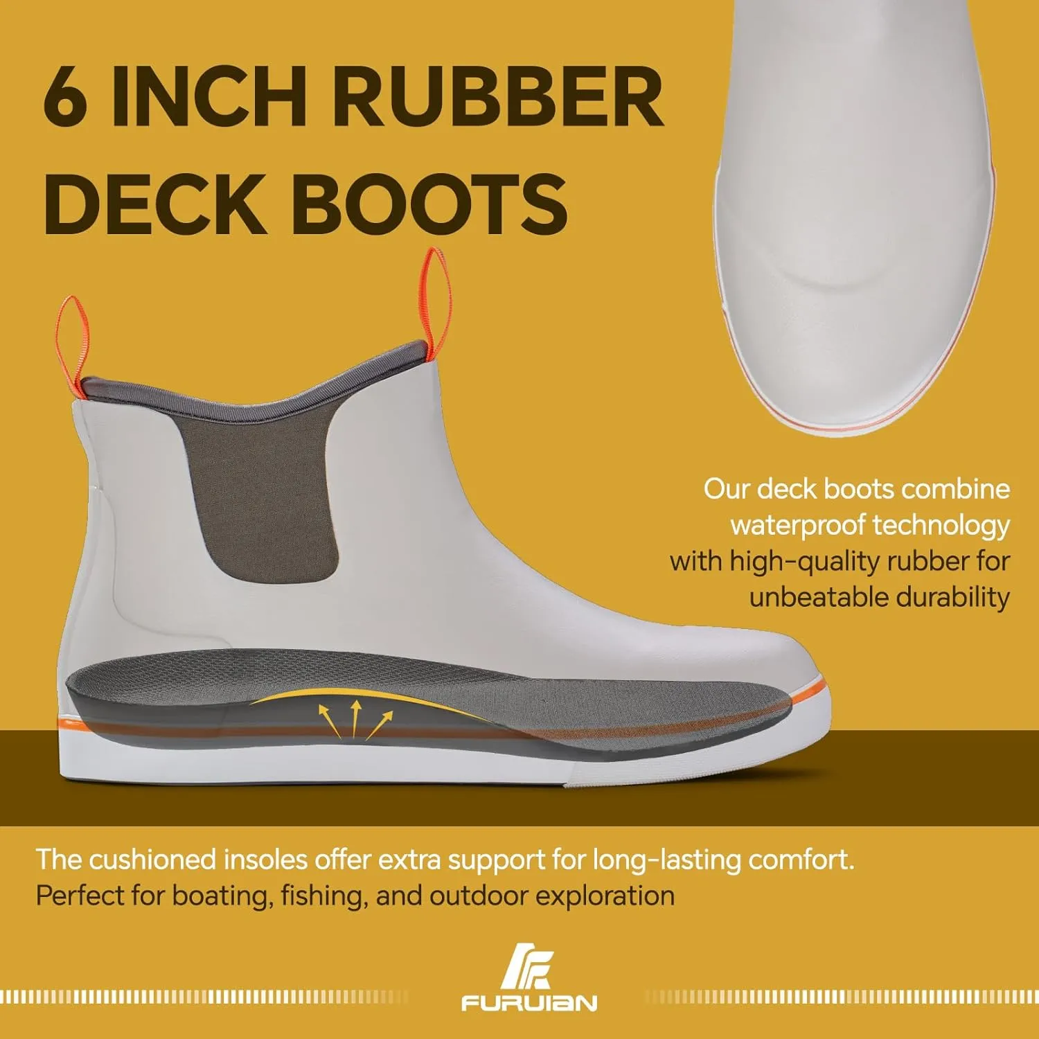 Furuian Men's Deck Boots Fishing Boots Waterproof Rain Boots Ankle Booties Slip On Neoprene Rubber Footwear Chelsea Boots Men botas para hombre for Gardening Fishing Boating Camping Sailing