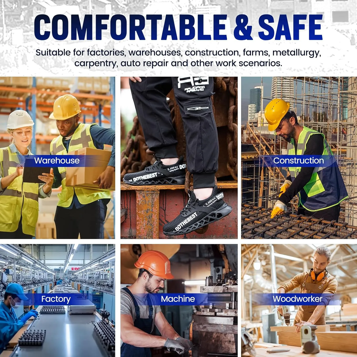 Furuian Steel Toe Sneakers for Men Women Lightweight Safety Shoes Comfortable Puncture Proof Slip On Indestructible Work Shoes