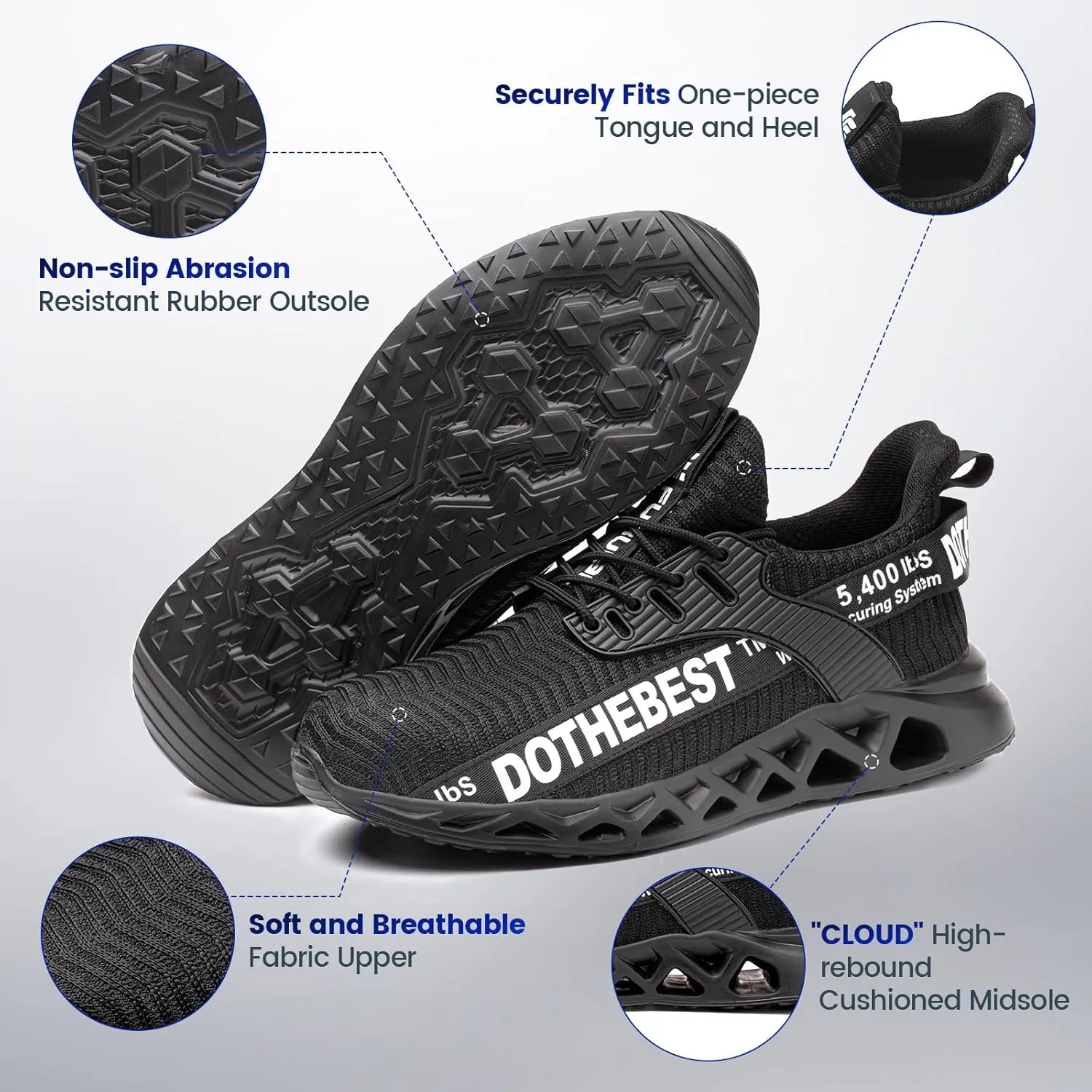 Furuian Steel Toe Sneakers for Men Women Lightweight Safety Shoes Comfortable Puncture Proof Slip On Indestructible Work Shoes