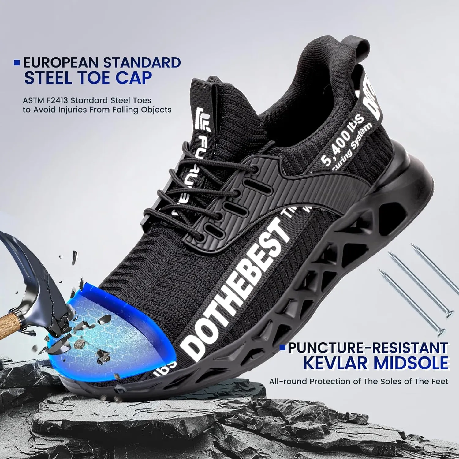Furuian Steel Toe Sneakers for Men Women Lightweight Safety Shoes Comfortable Puncture Proof Slip On Indestructible Work Shoes
