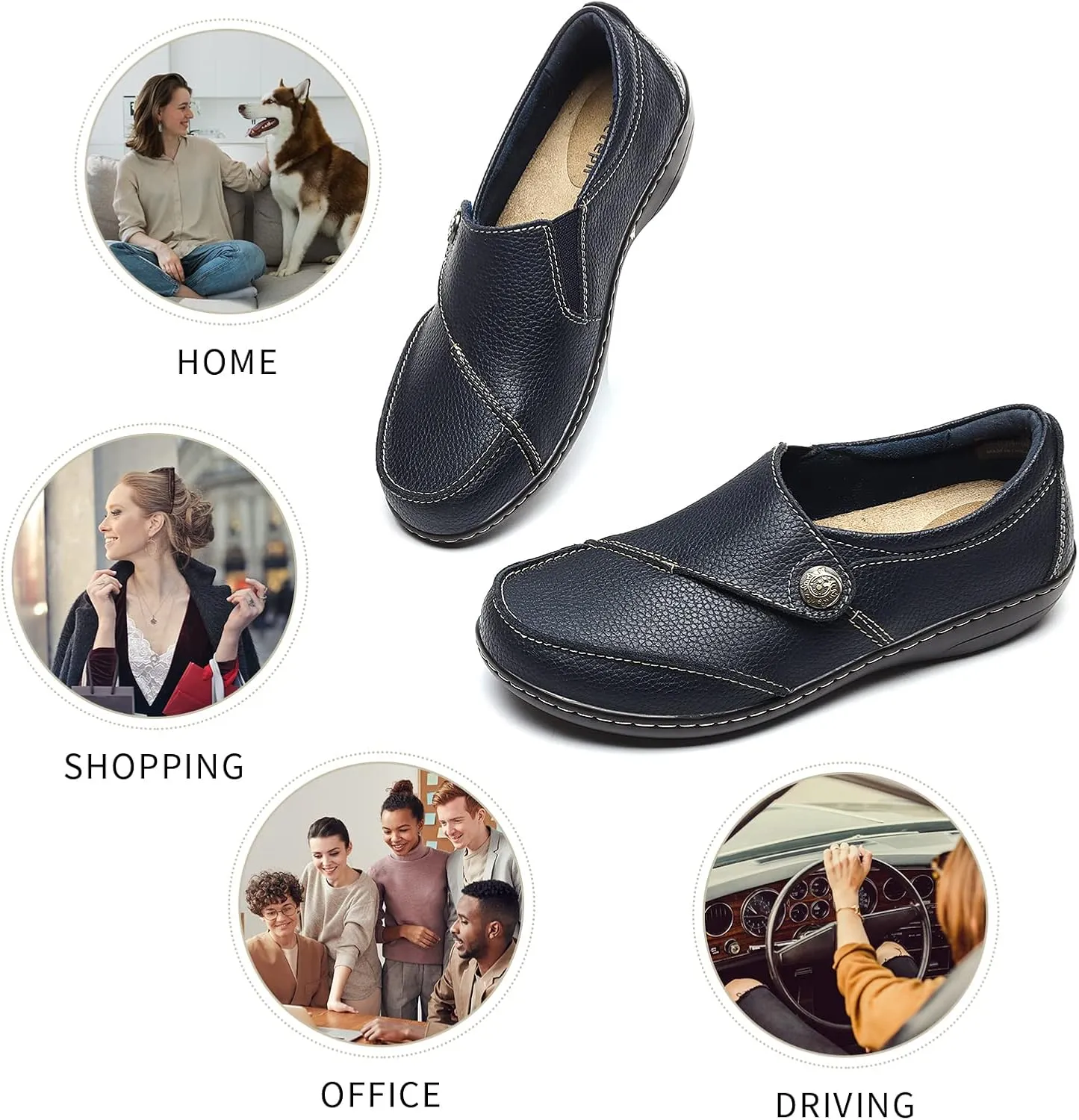 Geoeleph Women's Loafers Casual Slip-Ons Comfort Walking Flats Leather Driving Moccasins