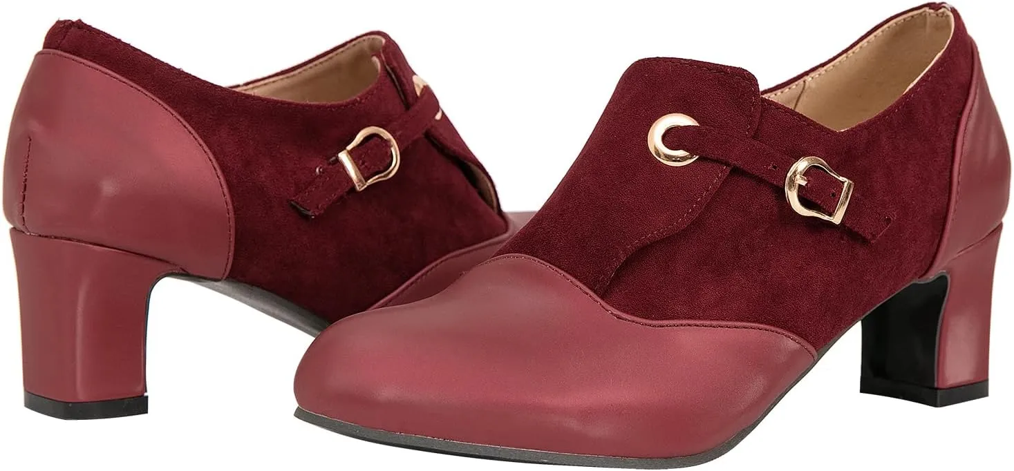 getmorebeauty Women's Pumps Shoes Low Chunky Block Heels Buckle Leather Boots Slip-on Loafers Business Pumps