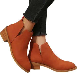 Gibobby Ankle Boots for Women Dressy Wedge Boots V Cutout Autumn Dressing Stacked Chunky Heel Short Cowboy Booties 2022 Fall Boots