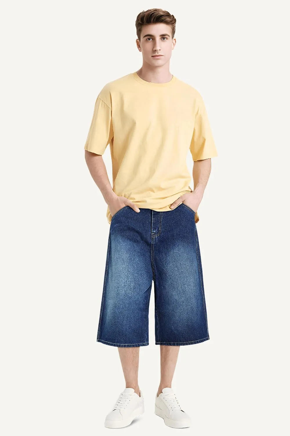 GINGTTO Mens Baggy Jean Shorts Loose Fit Long Denim Shorts Below Knee 15 Inch Inseam