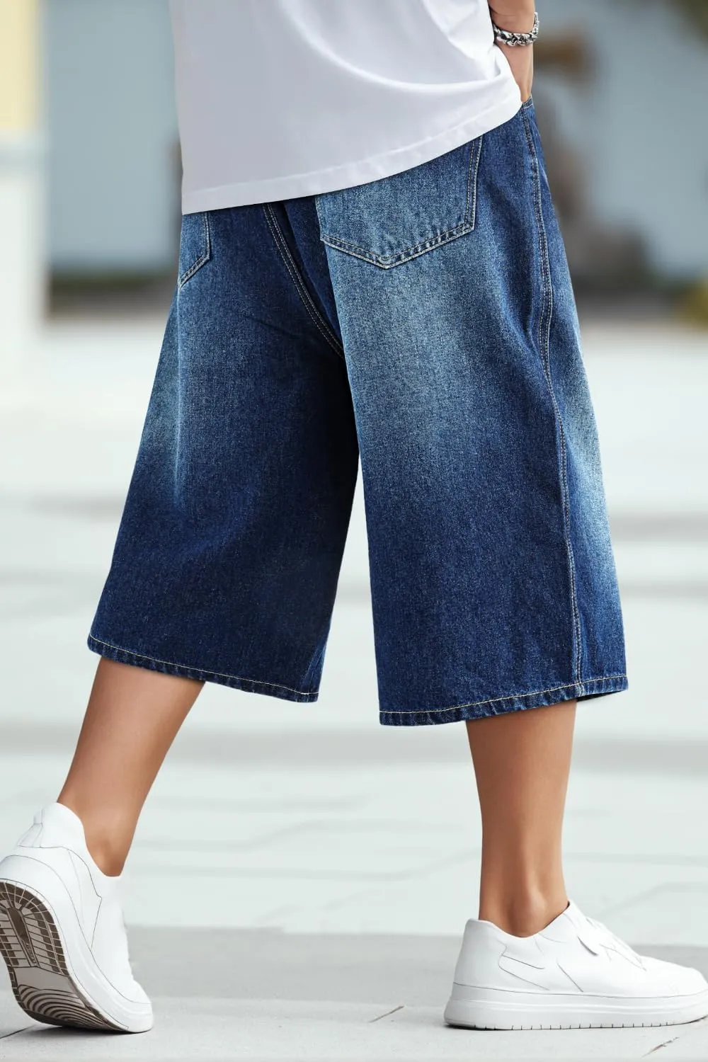 GINGTTO Mens Baggy Jean Shorts Loose Fit Long Denim Shorts Below Knee 15 Inch Inseam