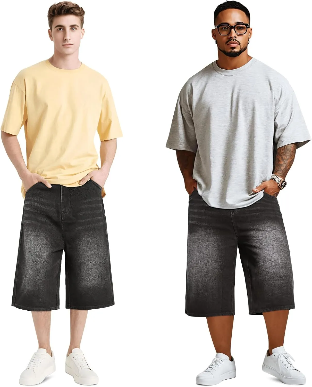 GINGTTO Mens Baggy Jean Shorts Loose Fit Long Denim Shorts Below Knee 15 Inch Inseam