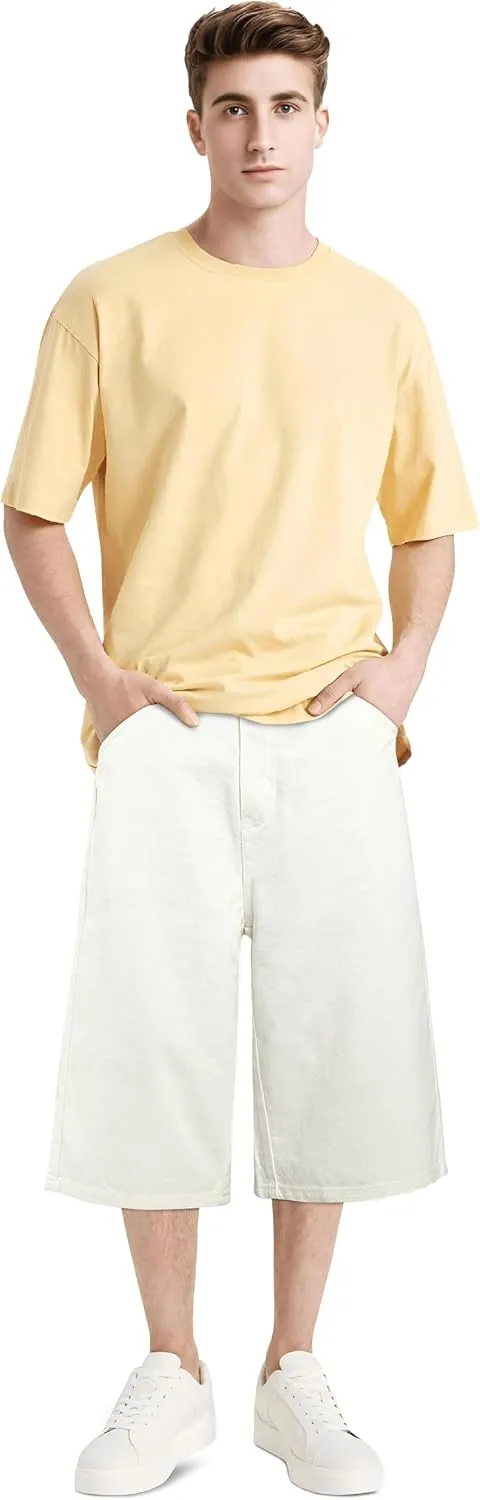 GINGTTO Mens Baggy Jean Shorts Loose Fit Long Denim Shorts Below Knee 15 Inch Inseam