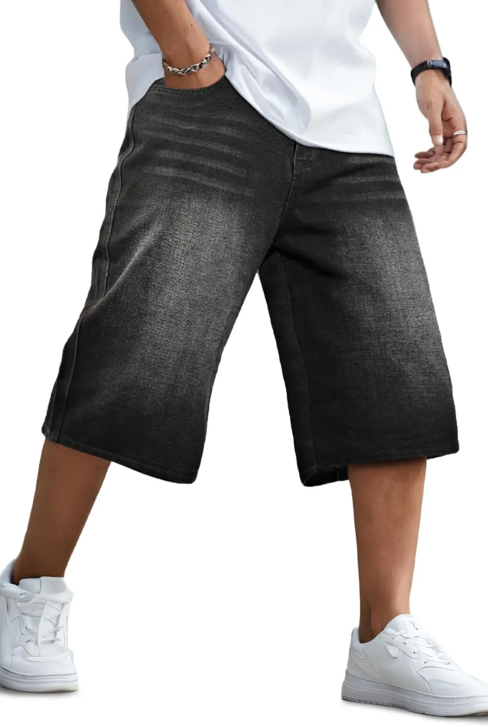 GINGTTO Mens Baggy Jean Shorts Loose Fit Long Denim Shorts Below Knee 15 Inch Inseam