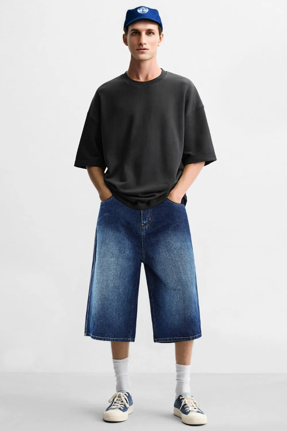 GINGTTO Mens Baggy Jean Shorts Loose Fit Long Denim Shorts Below Knee 15 Inch Inseam