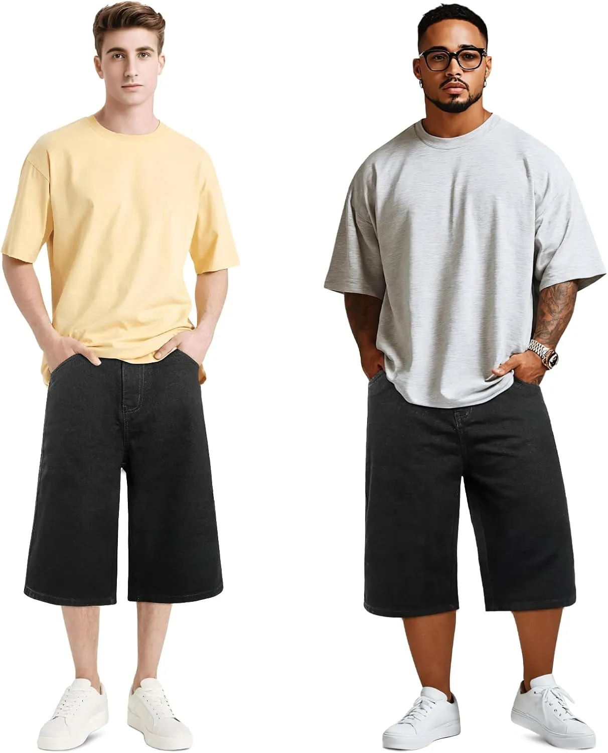 GINGTTO Mens Baggy Jean Shorts Loose Fit Long Denim Shorts Below Knee 15 Inch Inseam