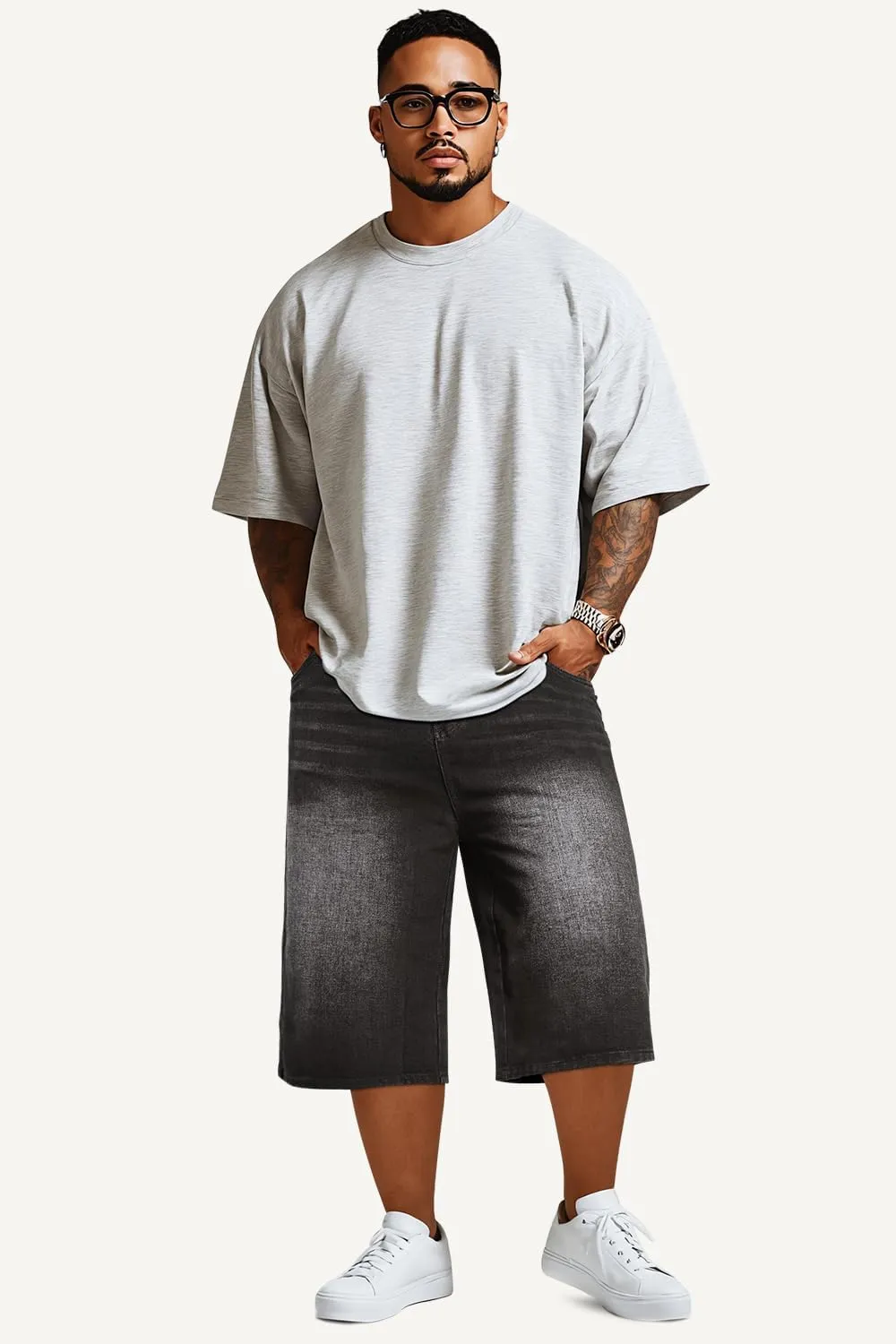 GINGTTO Mens Baggy Jean Shorts Loose Fit Long Denim Shorts Below Knee 15 Inch Inseam