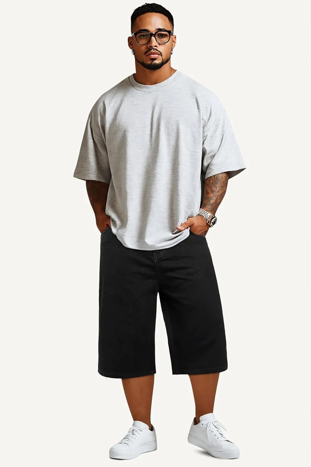 GINGTTO Mens Baggy Jean Shorts Loose Fit Long Denim Shorts Below Knee 15 Inch Inseam
