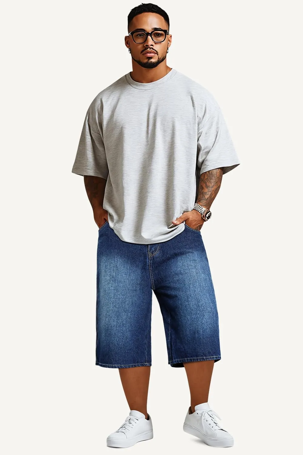 GINGTTO Mens Baggy Jean Shorts Loose Fit Long Denim Shorts Below Knee 15 Inch Inseam