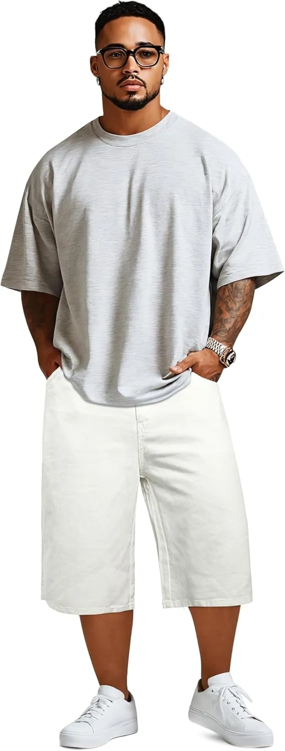 GINGTTO Mens Baggy Jean Shorts Loose Fit Long Denim Shorts Below Knee 15 Inch Inseam