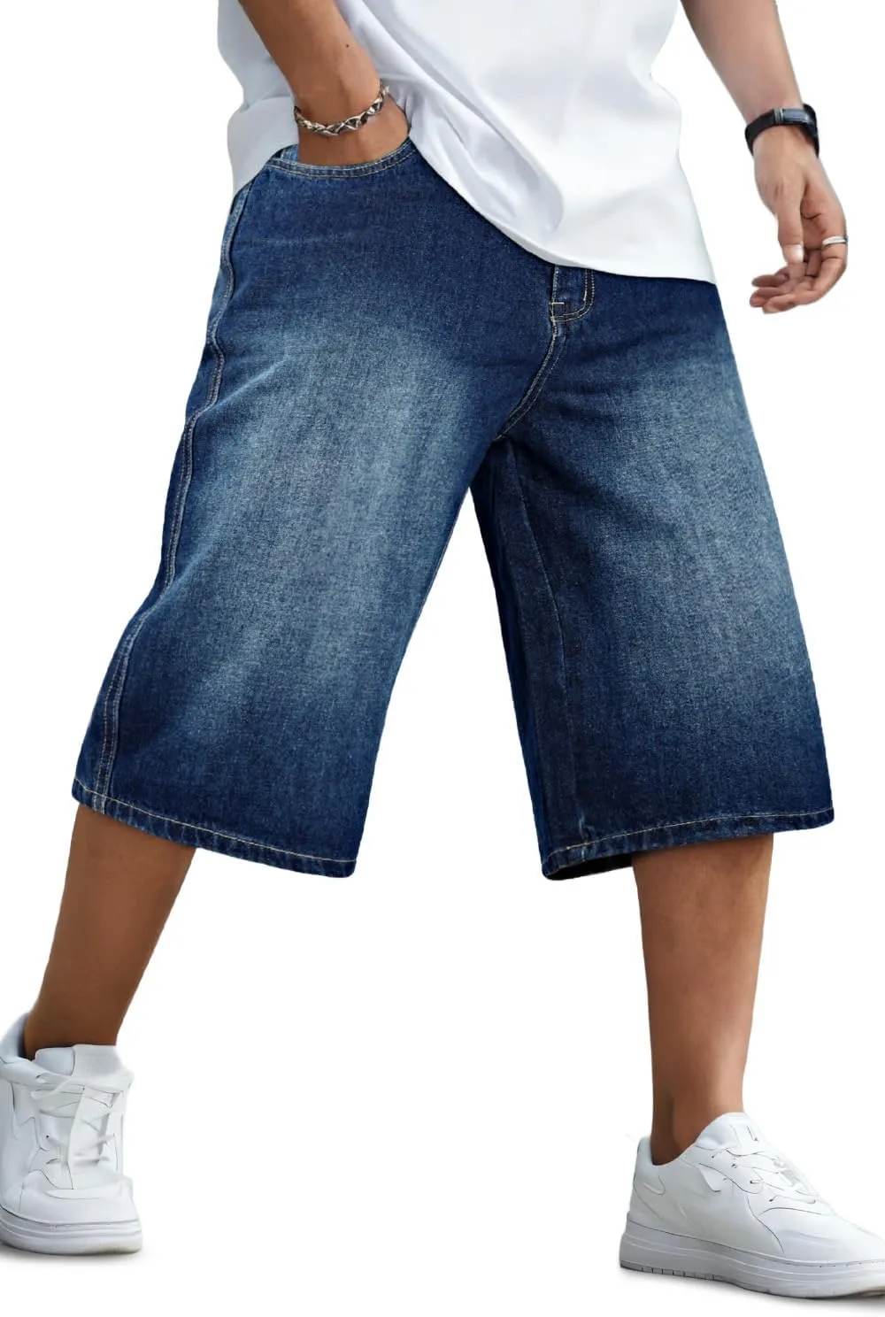 GINGTTO Mens Baggy Jean Shorts Loose Fit Long Denim Shorts Below Knee 15 Inch Inseam