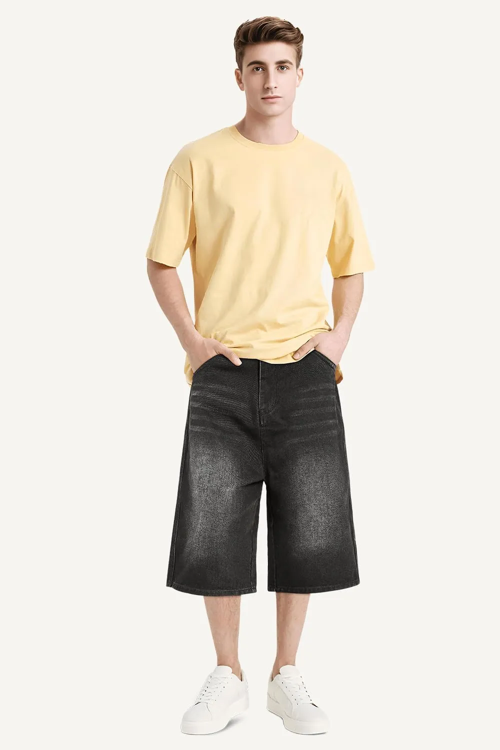 GINGTTO Mens Baggy Jean Shorts Loose Fit Long Denim Shorts Below Knee 15 Inch Inseam