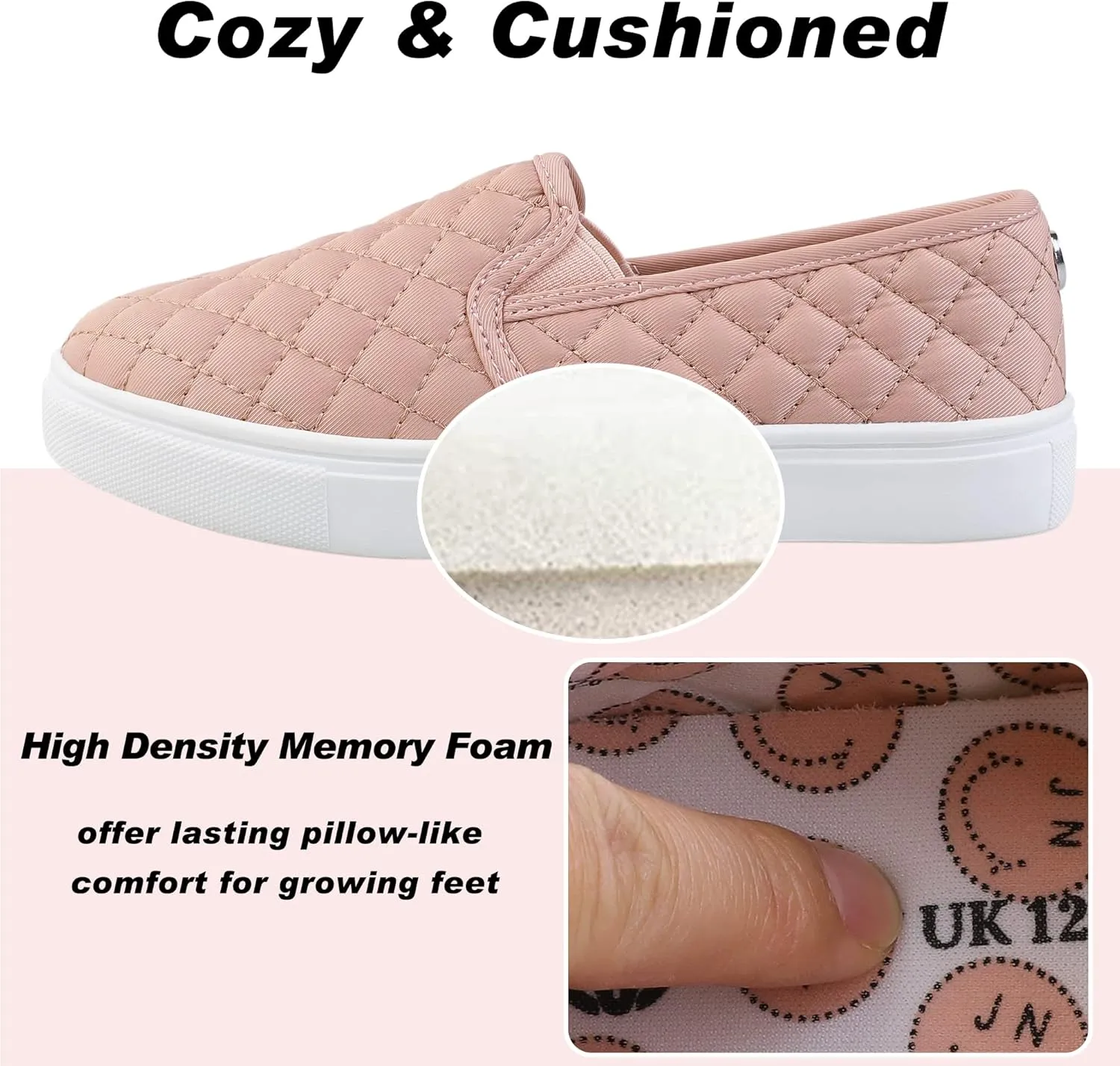 Girls Sneakers Slip On Casual Sneakers for Girls Nonslip Comfort Lightweight Flats Shoes for Big Girls Little Girls
