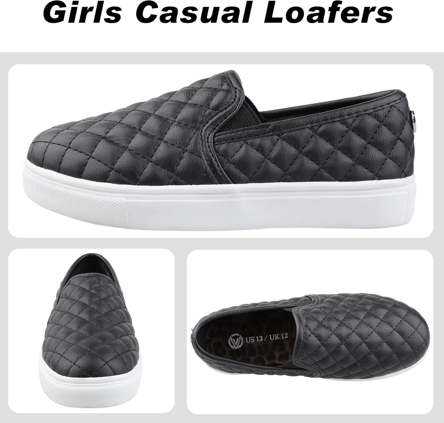 Girls Sneakers Slip On Casual Sneakers for Girls Nonslip Comfort Lightweight Flats Shoes for Big Girls Little Girls
