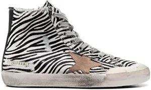 Golden Goose Francy Penstar Horsy Zebra Upper Suede Star Leather Heel Womens Distressed Sneaker GWF00114-F002628-81554-39-39 EU/ 9 US