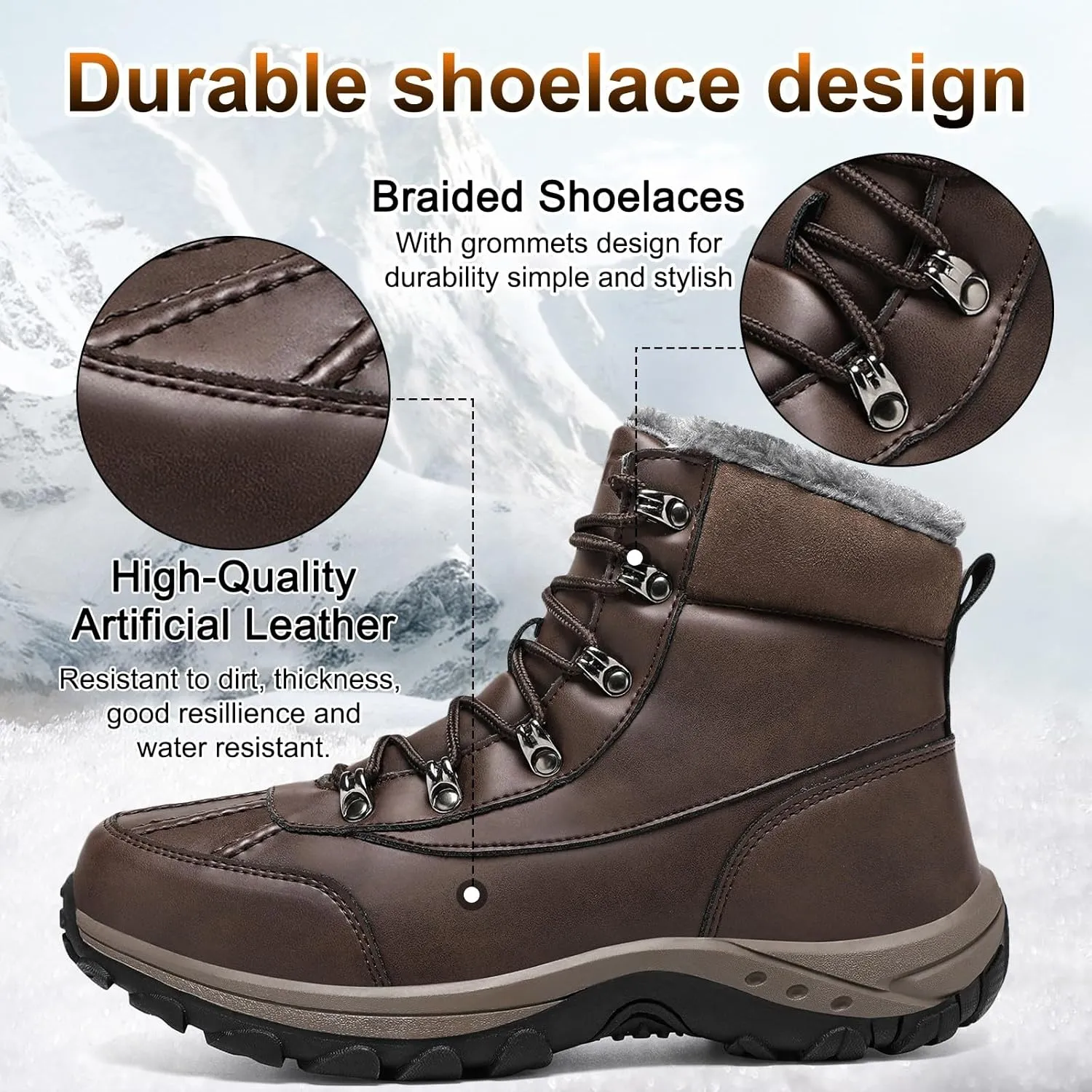 GoodValue Men's Snow Boots Waterproof Insulated Warm Fur Lined Winter Duck Boot Non-slip Outdoor Ankle Mid-top Cold Weather Shoes Work Hiking Trekking
