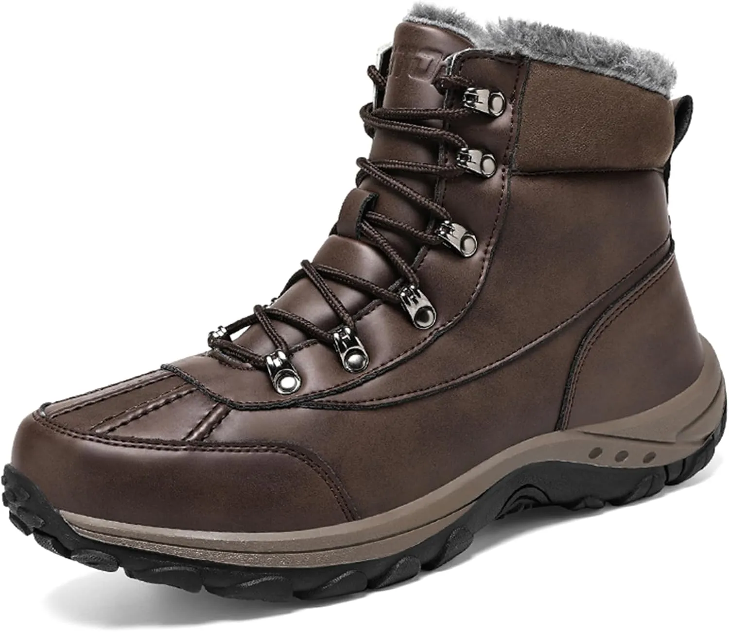 GoodValue Men's Snow Boots Waterproof Insulated Warm Fur Lined Winter Duck Boot Non-slip Outdoor Ankle Mid-top Cold Weather Shoes Work Hiking Trekking
