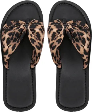 GORGLITTER Women's Leopard Cheetah Y2k Flat Sandals Knot Band Flats Open Toe Vacation Shoes
