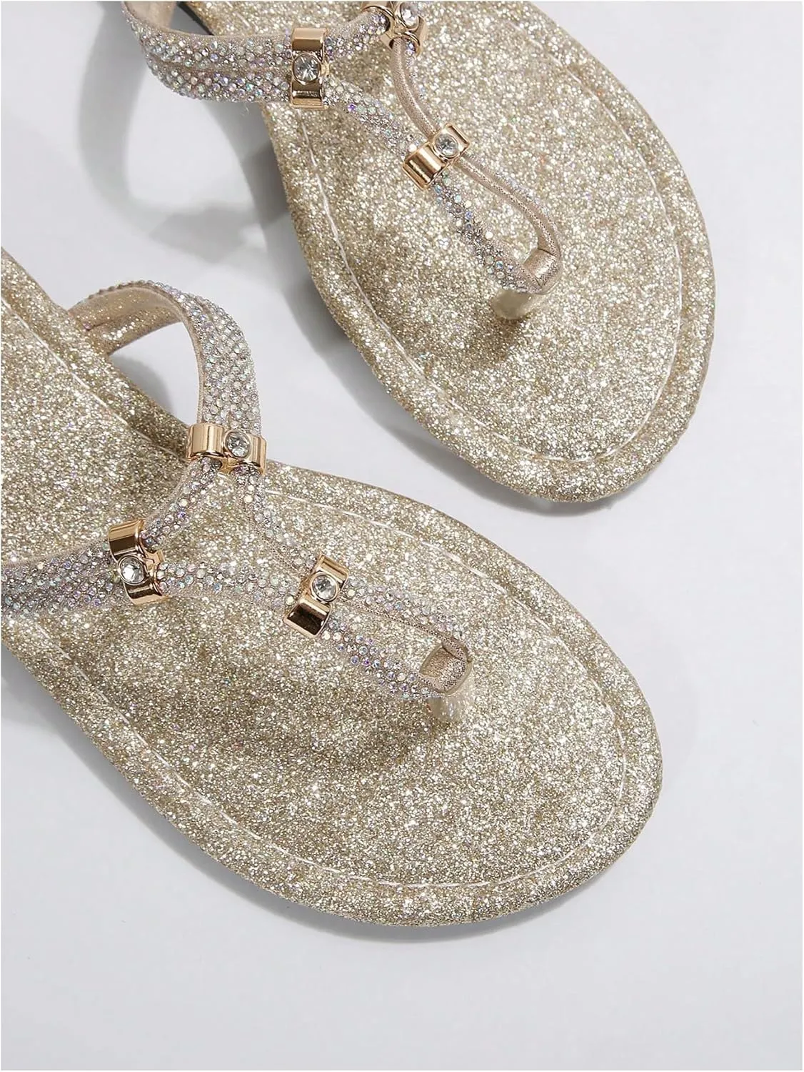 GORGLITTER Women's Rhinestone Thong Flat Sandals Sparkly Glitter Flip Flops Open Toe Slide Sandals