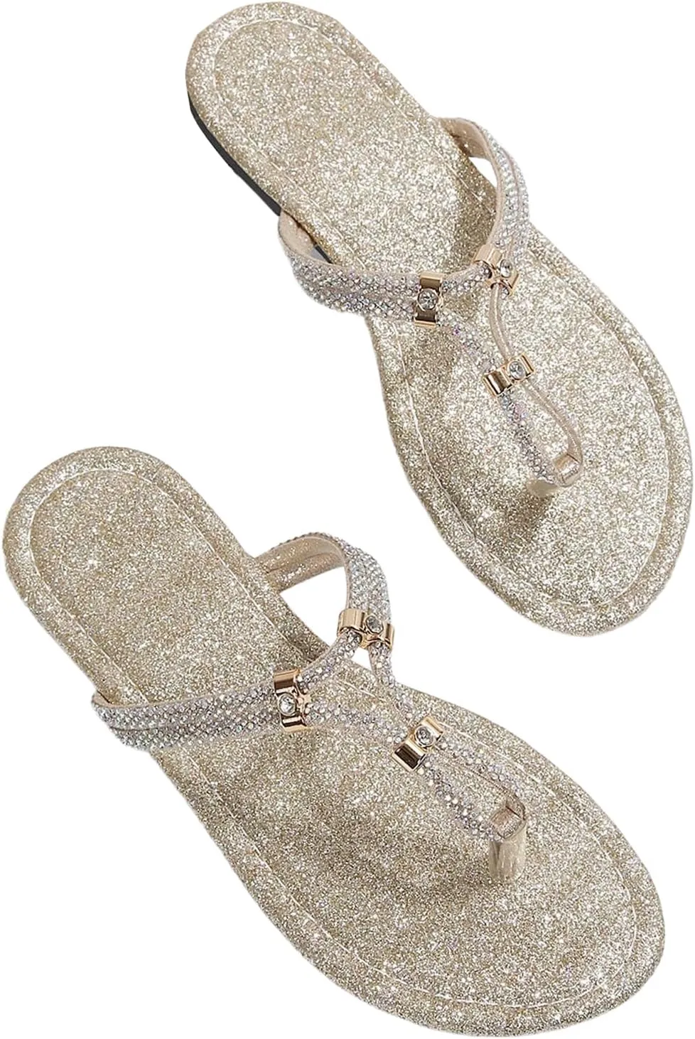 GORGLITTER Women's Rhinestone Thong Flat Sandals Sparkly Glitter Flip Flops Open Toe Slide Sandals