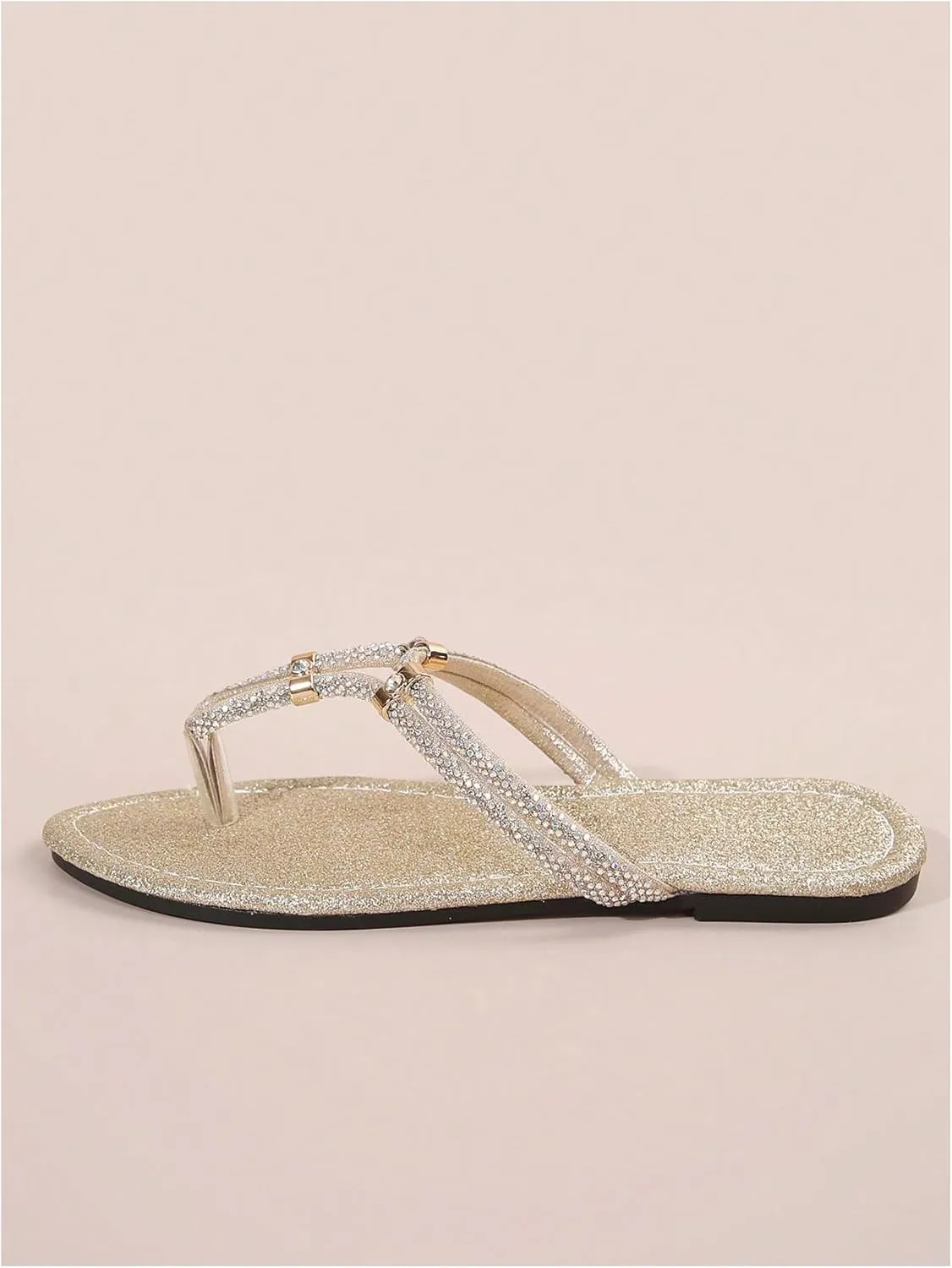 GORGLITTER Women's Rhinestone Thong Flat Sandals Sparkly Glitter Flip Flops Open Toe Slide Sandals