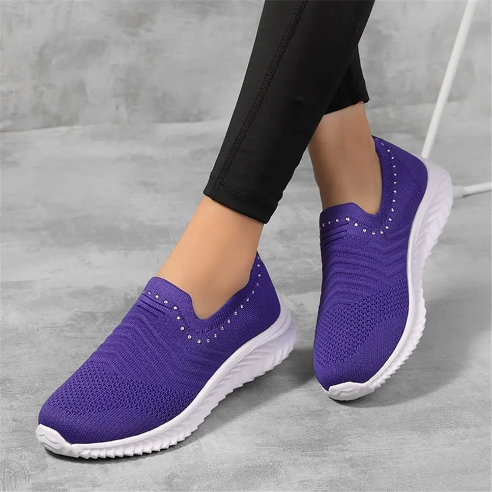 GOSPT Women's Slip on Sock Sneakers Glitter Rhinestone Jazz Latin Dance Mesh Shoes
