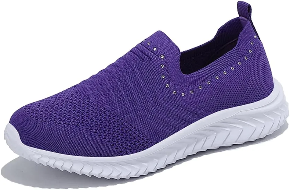 GOSPT Women's Slip on Sock Sneakers Glitter Rhinestone Jazz Latin Dance Mesh Shoes