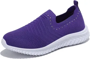 GOSPT Women's Slip on Sock Sneakers Glitter Rhinestone Jazz Latin Dance Mesh Shoes