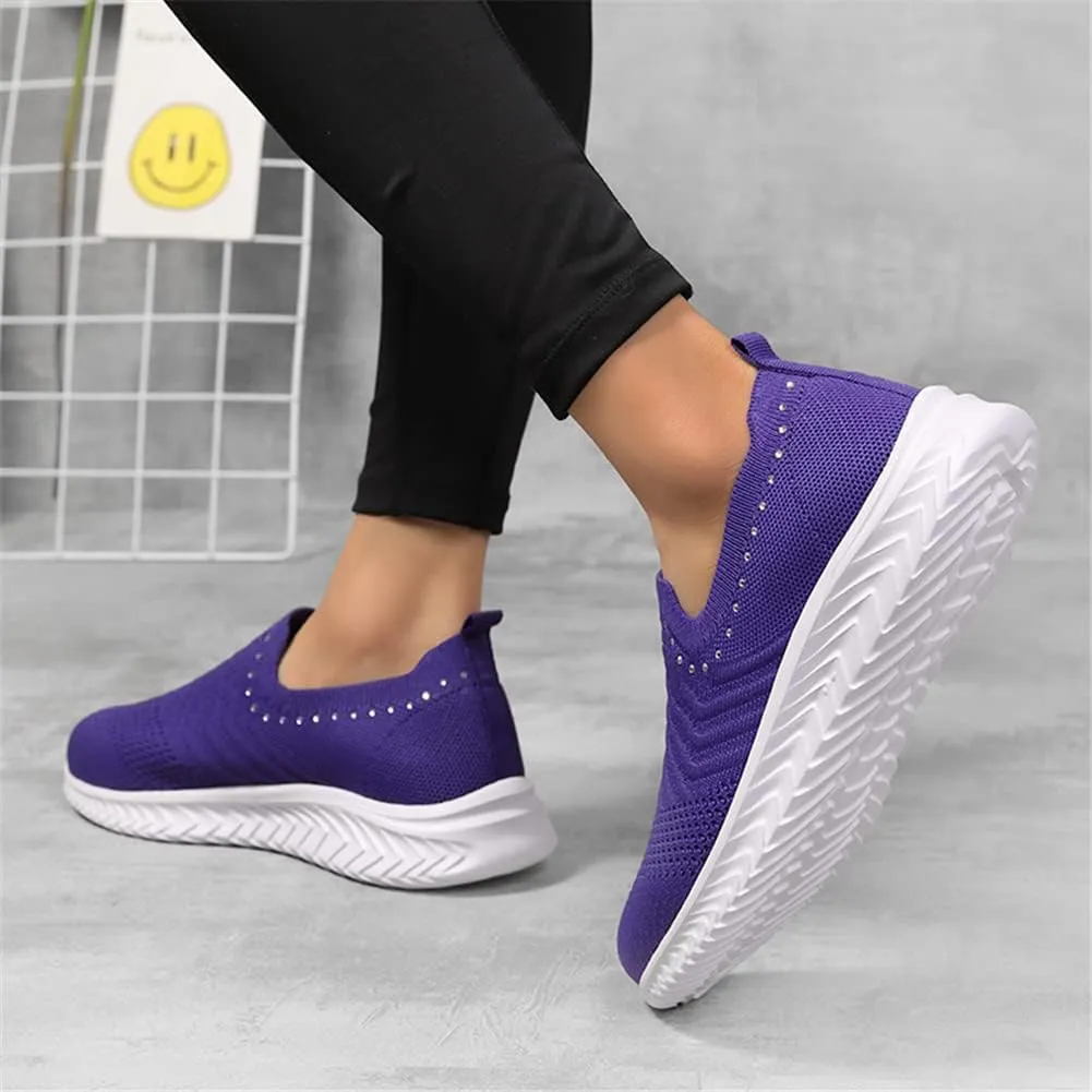 GOSPT Women's Slip on Sock Sneakers Glitter Rhinestone Jazz Latin Dance Mesh Shoes