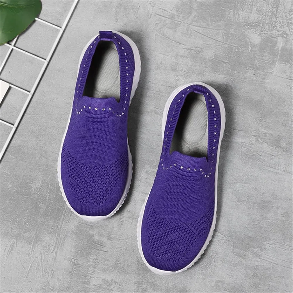 GOSPT Women's Slip on Sock Sneakers Glitter Rhinestone Jazz Latin Dance Mesh Shoes