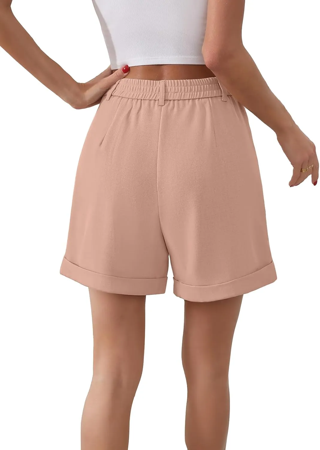 Gracyoga Shorts for Women Trendy Summer Elastic High Waisted Wide Leg Casual Short Loose Cuffed Hem Work Trouser Shorts