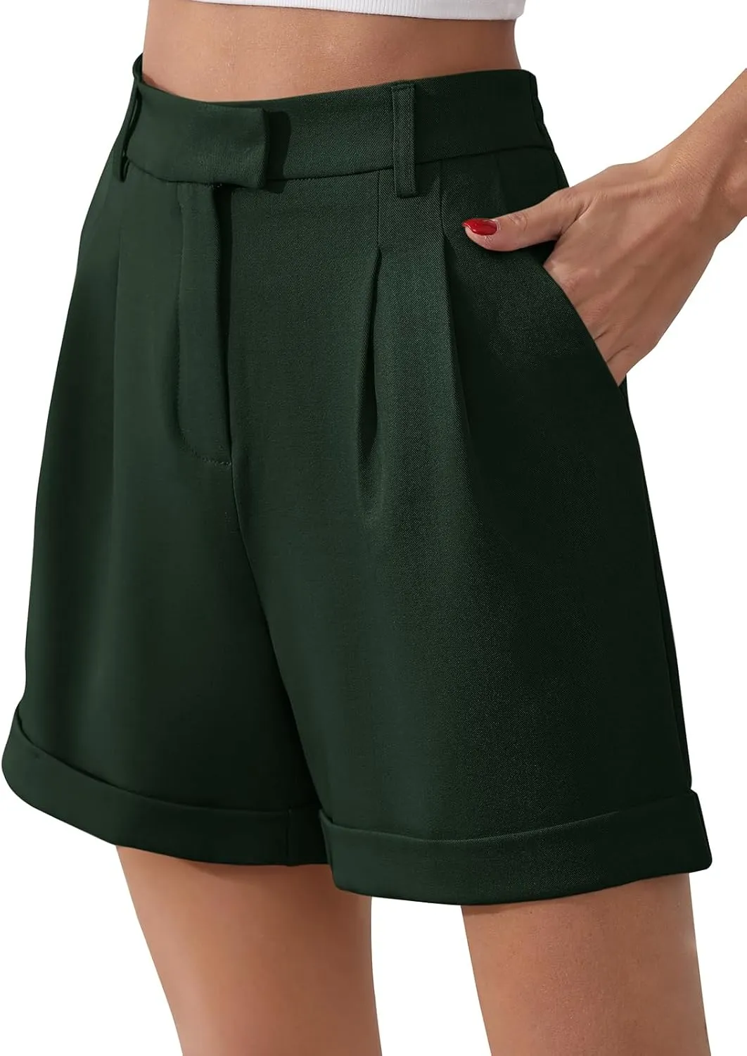 Gracyoga Shorts for Women Trendy Summer Elastic High Waisted Wide Leg Casual Short Loose Cuffed Hem Work Trouser Shorts