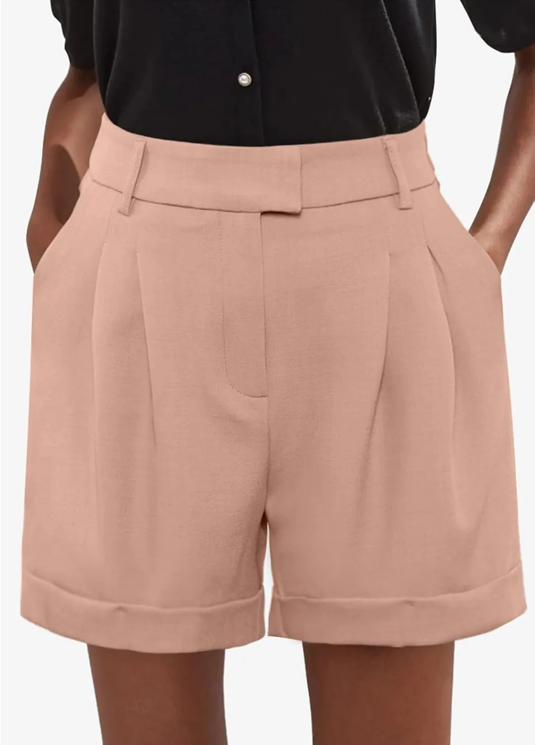 Gracyoga Shorts for Women Trendy Summer Elastic High Waisted Wide Leg Casual Short Loose Cuffed Hem Work Trouser Shorts