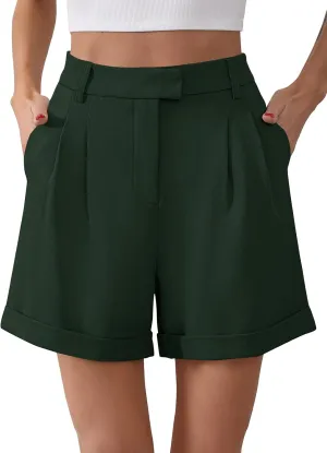 Gracyoga Shorts for Women Trendy Summer Elastic High Waisted Wide Leg Casual Short Loose Cuffed Hem Work Trouser Shorts