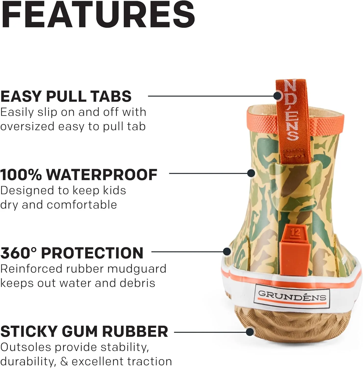 Grundéns Kid's Guppy Rain Boots - Lightweight Rubber Waterproof Kids and Toddlers Shoes, Easy-On Loop, Girls Rain Boots and Boys Rain Boots