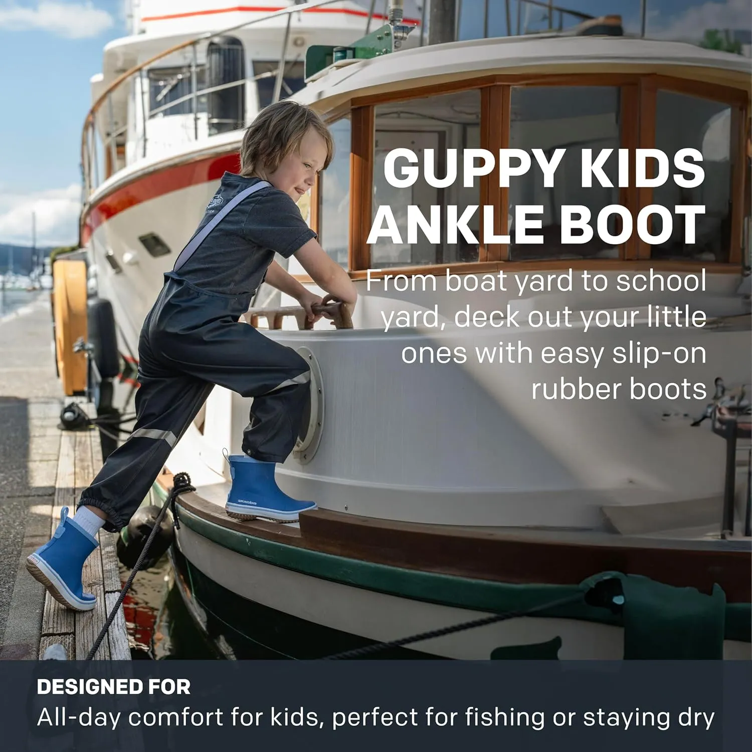 Grundéns Kid's Guppy Rain Boots - Lightweight Rubber Waterproof Kids and Toddlers Shoes, Easy-On Loop, Girls Rain Boots and Boys Rain Boots