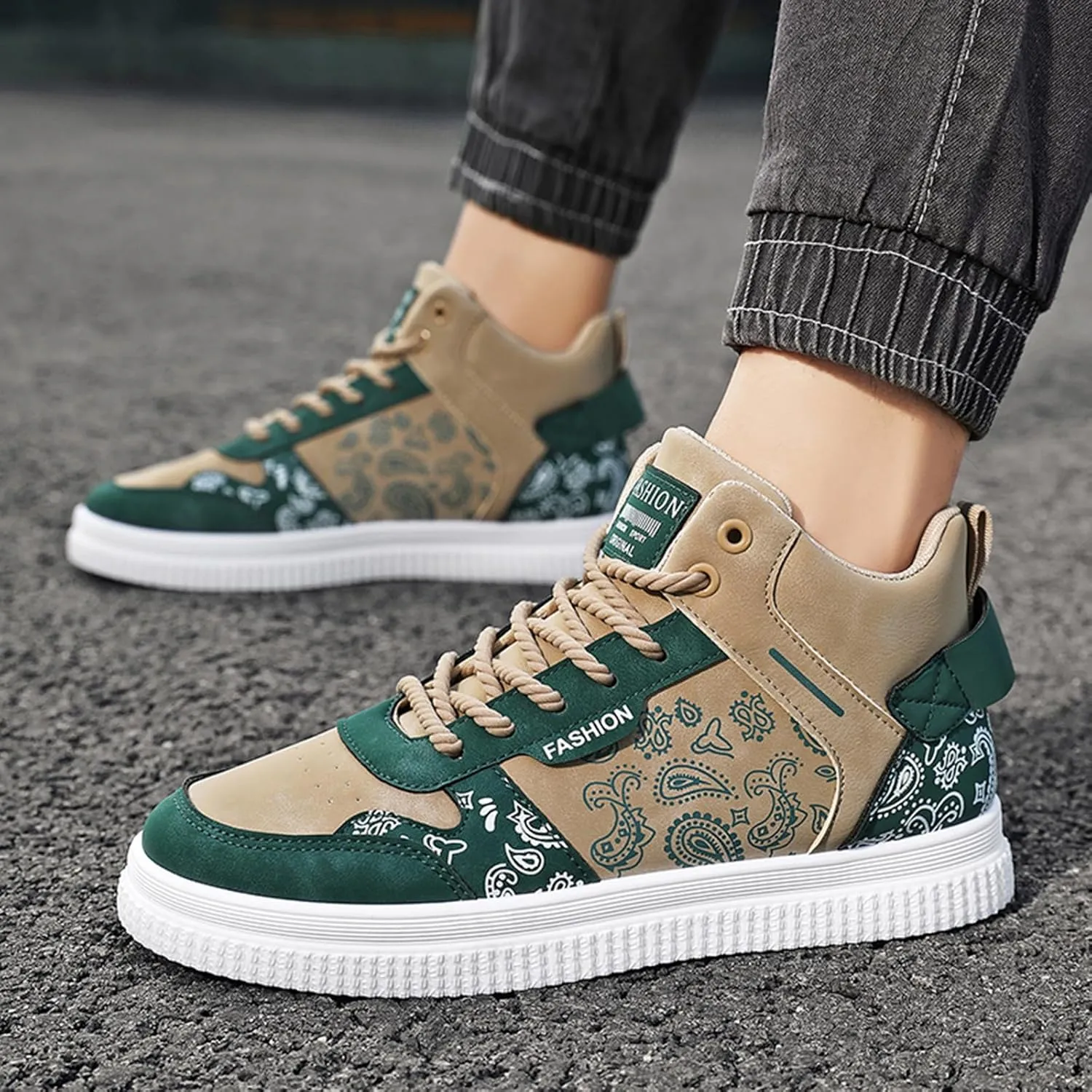 GSIGUL Mens High Top Sneakers Skate Casual Walking Shoes Street Graffiti Fashion Sneakers Athletic Shoes