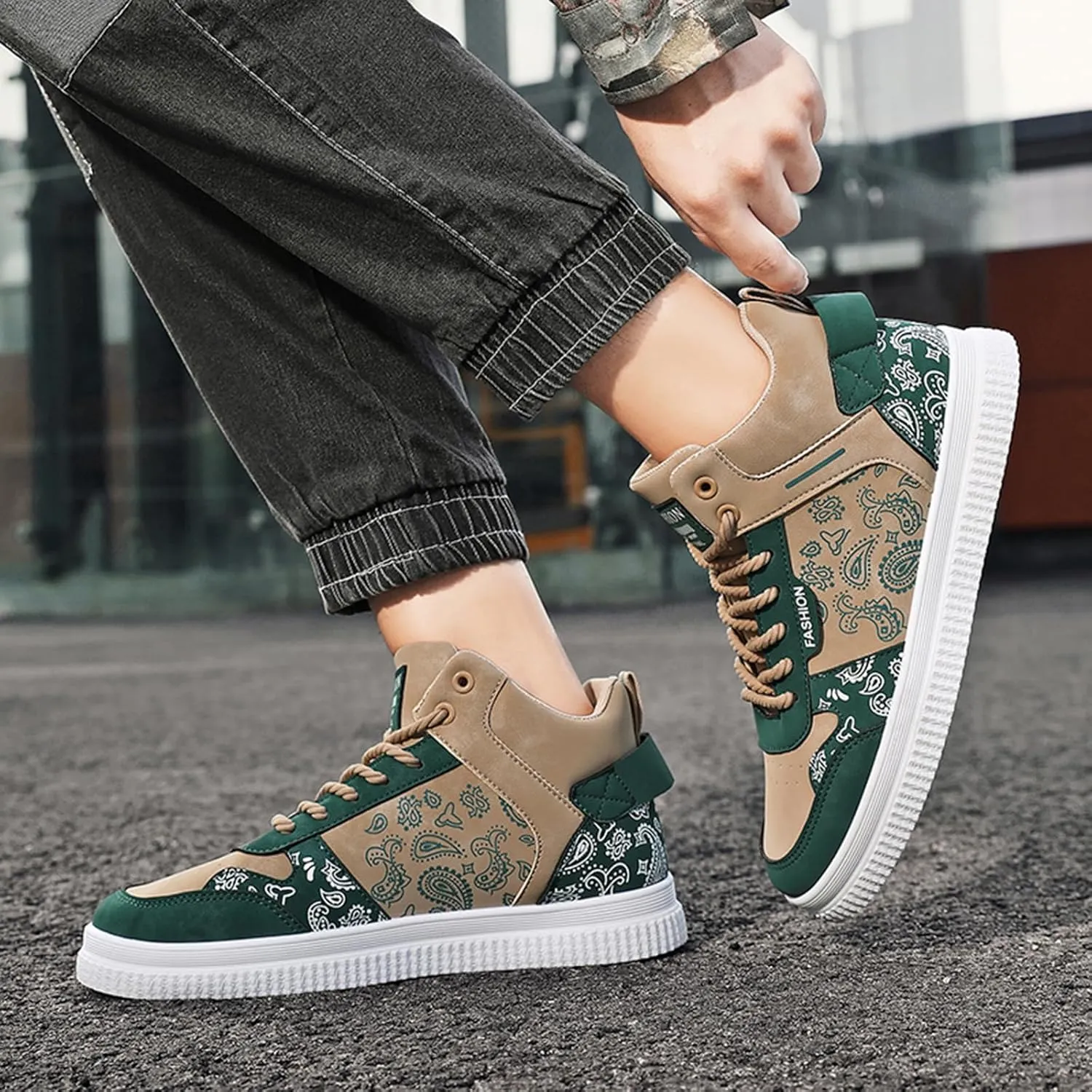 GSIGUL Mens High Top Sneakers Skate Casual Walking Shoes Street Graffiti Fashion Sneakers Athletic Shoes