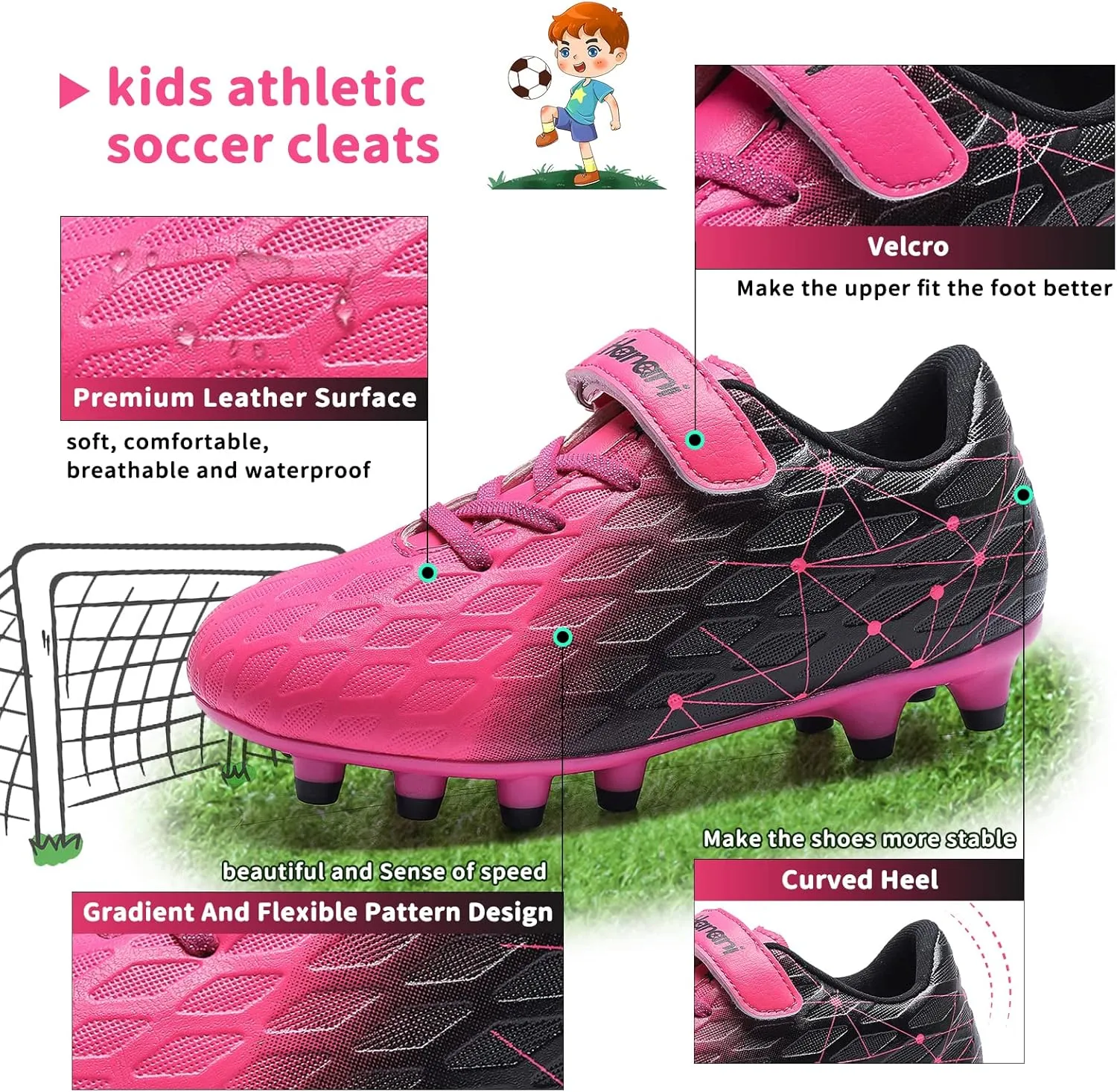 Hanani Boys Soccer Cleats Kids Girls FG/AG Soccer Athletics Sport Shoes Training Shoes Running Shoes Teenager Indoor Outdoor Football Shoes Sneakers for Unisex