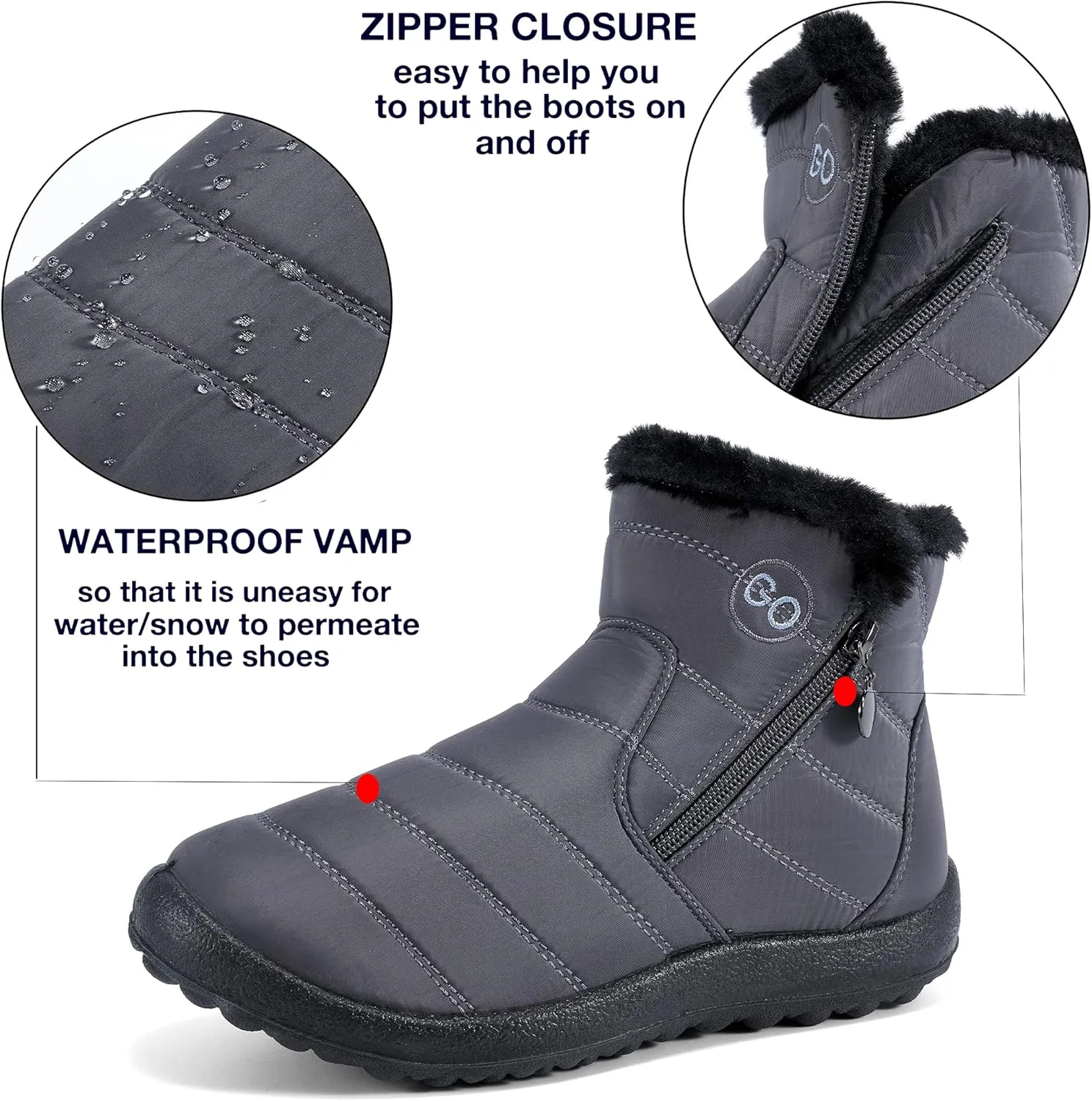 HARENCE Snow Boots for Women Winter Boot with Comfortable Warm Fur Lined Ankle Booties Outdoor Slip On Waterproof Short Boots