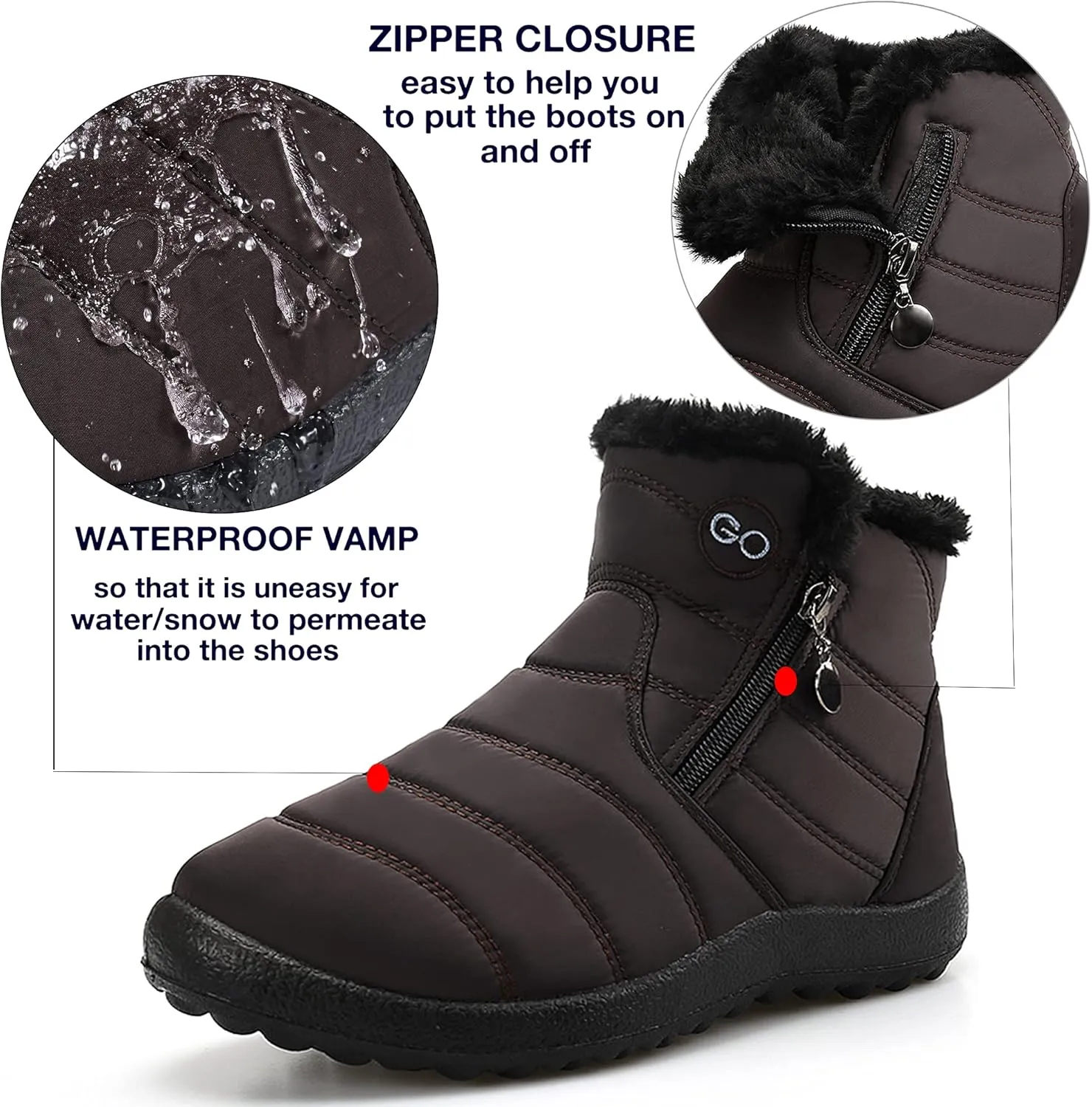 HARENCE Snow Boots for Women Winter Boot with Comfortable Warm Fur Lined Ankle Booties Outdoor Slip On Waterproof Short Boots